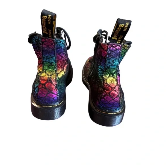 Dr. Martens 1460 Pascal Croc Metallic Suede Boots Black Rainbow Size 3 - Picture 6 of 7